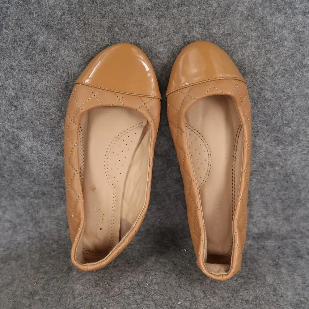 Link Shoes Girls 3 Ballet Flats Slip On Cap Toe Quilted Casual Comfort Brown